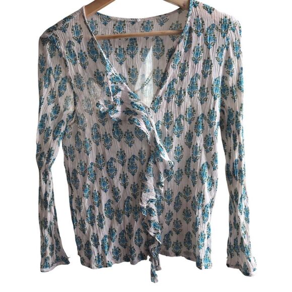Club Monaco dainty leaf Paisley silk blend long sleeve v neck blouse siz… - Picture 4 of 11